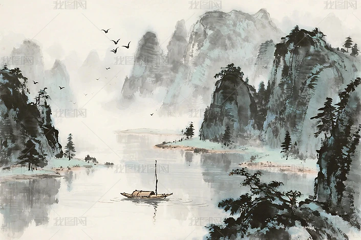 山水圖 水墨 紙本墨画四季山水図 雪村筆 六曲屏風 文化遺産オンライン