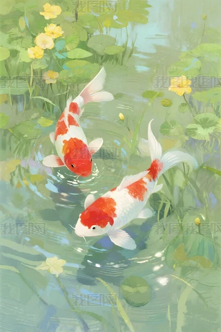 锦鲤水彩图片大全-锦鲤水彩背景图片-我图网