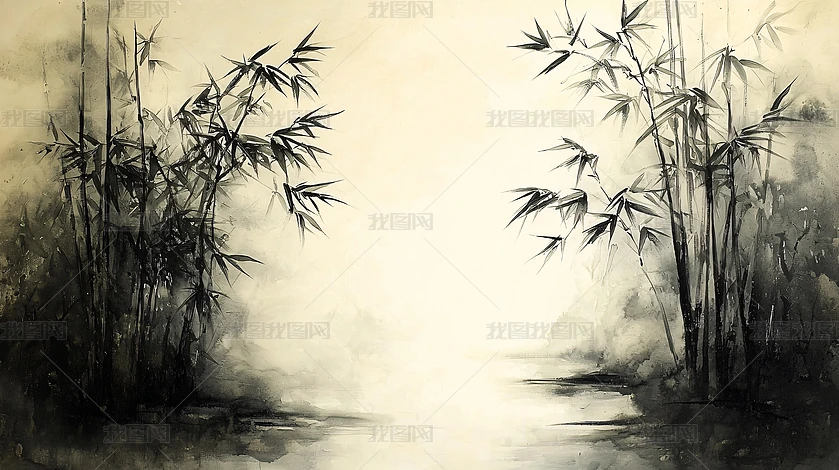 山水竹林画图片大全-山水竹林画背景图片-我图网