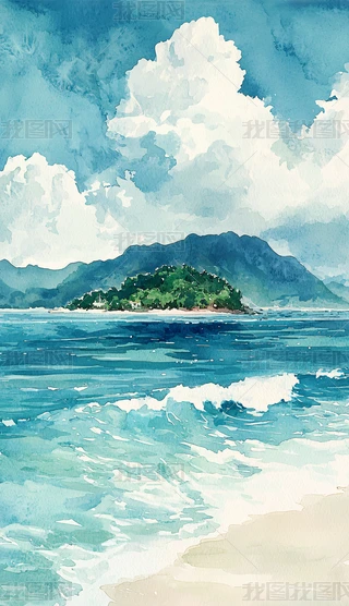 水彩海景图片大全-水彩海景背景图片-我图网