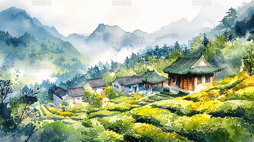 水彩山水风景图片大全-水彩山水风景背景图片-我图网