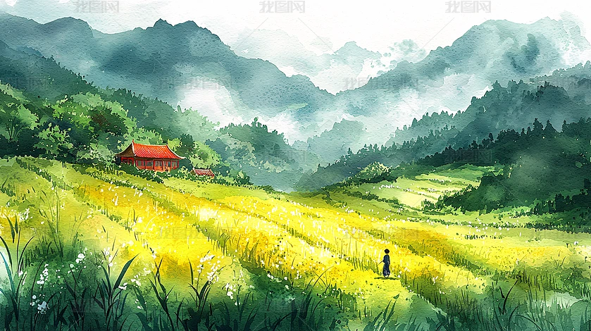 中国田园乡村风景水彩专题模板-中国田园乡村风景水彩图片素材下载-我图网