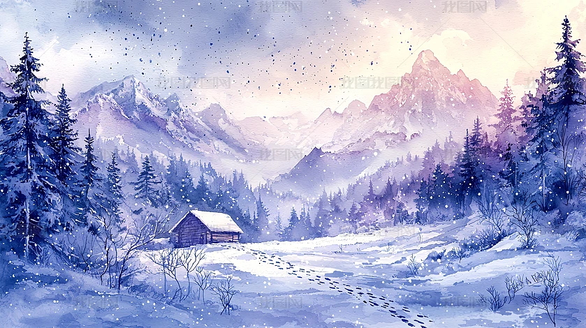 水彩雪景图片大全-水彩雪景背景图片-我图网