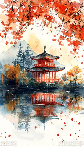 日本印象派风景水彩画专题模板-日本印象派风景水彩画图片素材下载-我图网