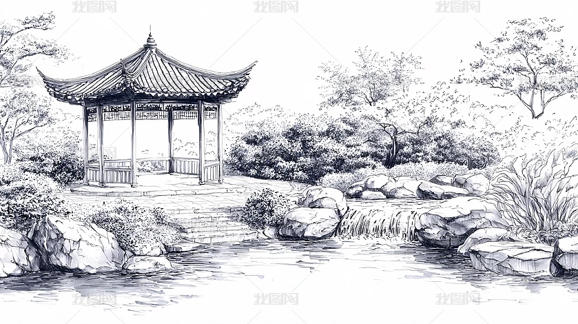 风景画素描图片大全-风景画素描背景图片-我图网