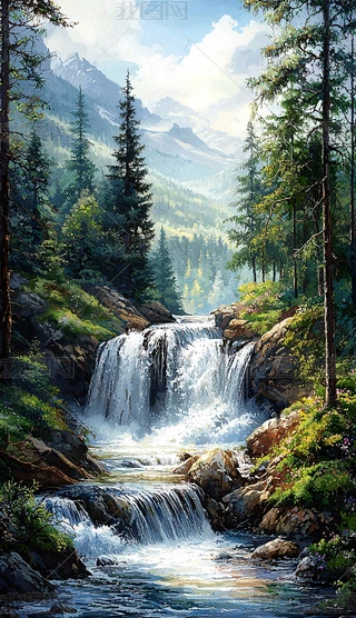 风景画瀑布图片大全-风景画瀑布背景图片-我图网