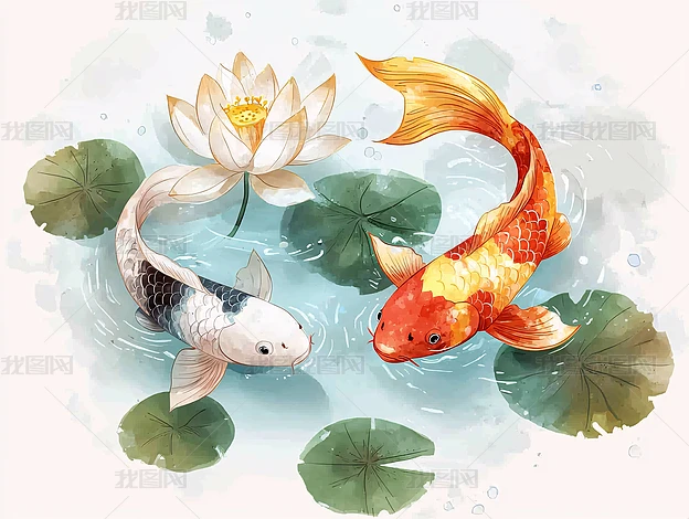 鲤鱼水墨图片大全-鲤鱼水墨背景图片-我图网
