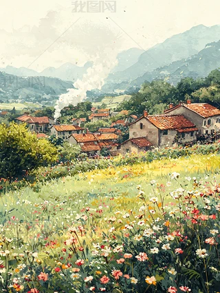 乡村田园画图片大全-乡村田园画背景图片-我图网
