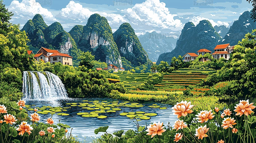 山水田园画图片图片大全-山水田园画图片背景图片-我图网