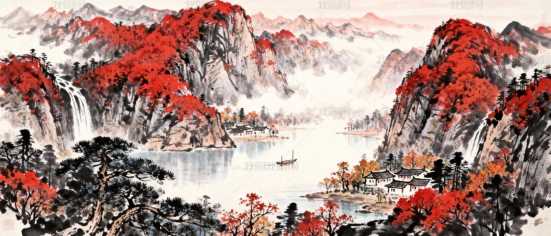山水中国画图片大全-山水中国画背景图片-我图网