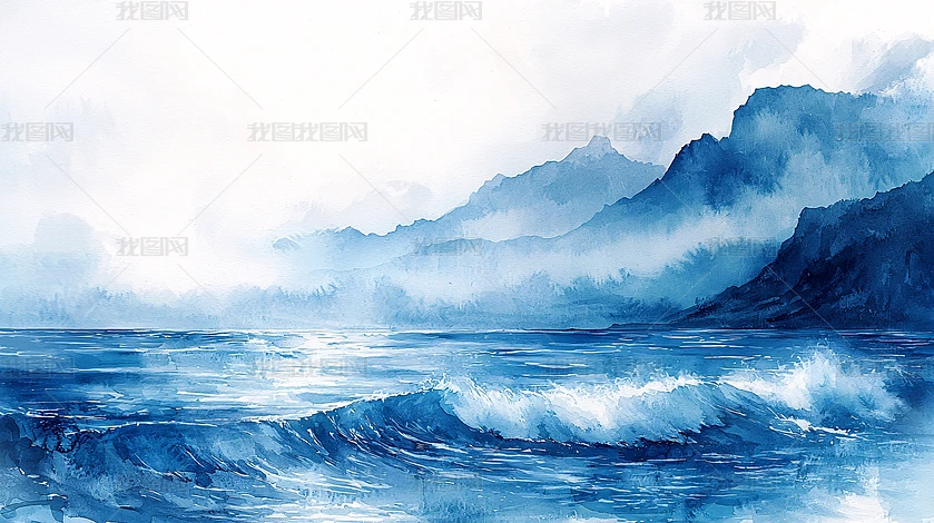 水彩海景图片大全-水彩海景背景图片-我图网