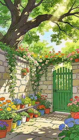 ��ͨ���ͥԺ�羰��ɫ�廭�زĲ廭