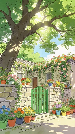 ��ͨСԺ�ʻ�ʢ����ɫ�廭�����廭