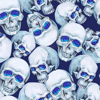 Watercolor seamless pattern skulls.