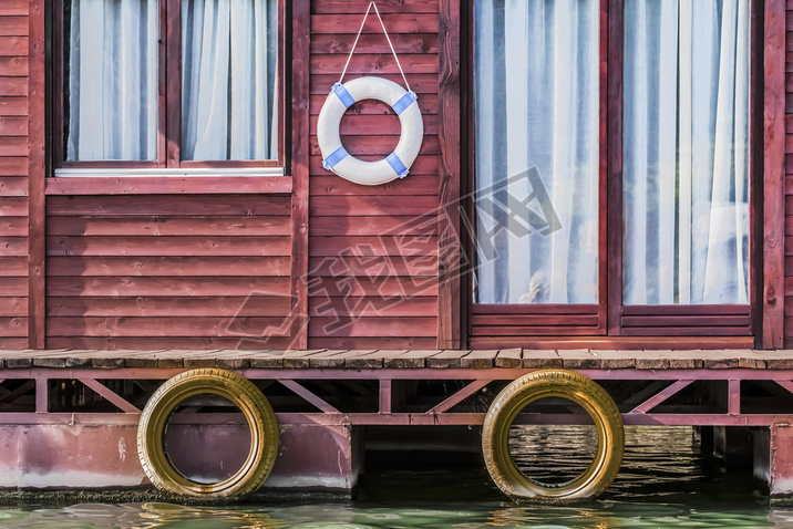 Old Wooden Red Raft Weekend Hut on Sa River - Detail