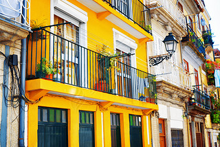 Colorful facades of old houses in Porto, Portugal.