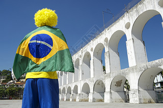 Brazil Flag Man Lapa Arches Rio Brazil