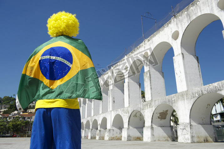 Brazil Flag Man Lapa Arches Rio Brazil
