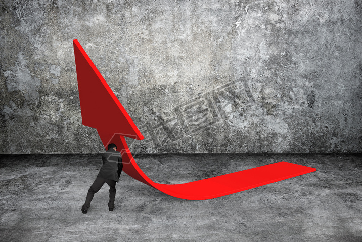 Man pushing red trend 3D arrow up