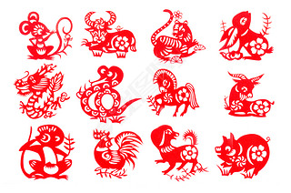 Chinese zodiac 12 set red paper cut collection traditional which import from China for decoration in