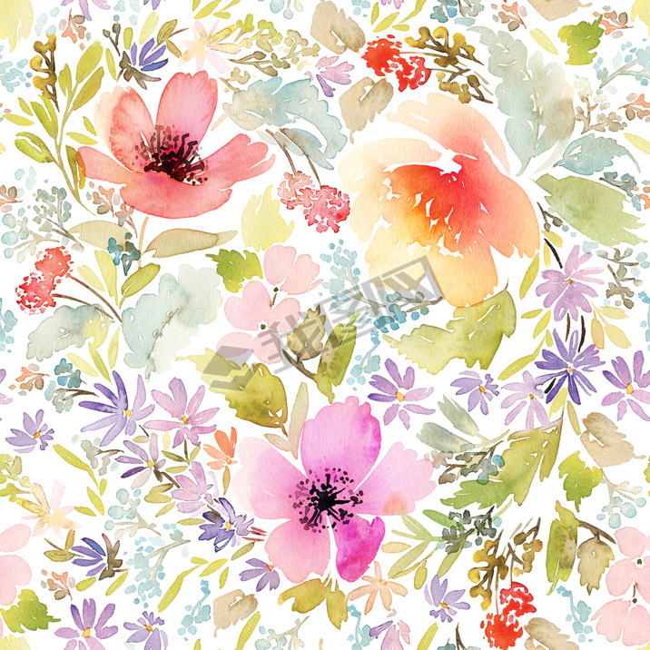 Seamless spring pattern. Watercolor painting.