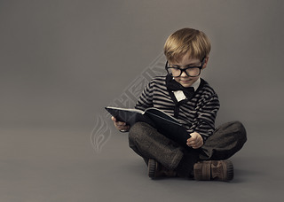 Boy Child Read Book, Clever Kid in Glasses, Children Education