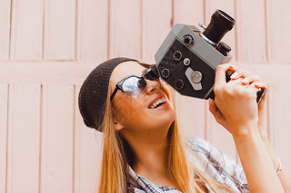 teen girl  with vintage camera