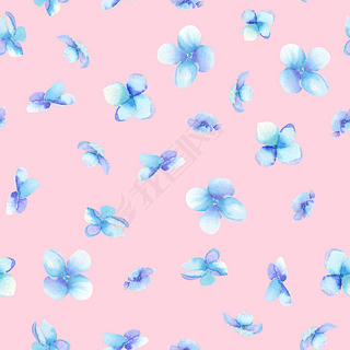 A seamless pattern with the blue flowers (Myosotis), painted in a watercolor on a pink background