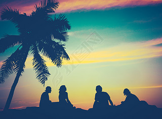 amis de hawaii coucher de soleil rtro