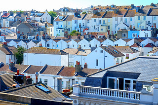 rows of English terraced houses close together on top of each ot