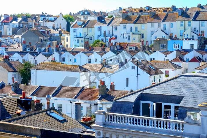 rows of English terraced houses close together on top of each ot