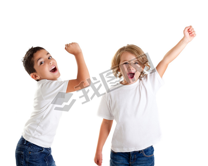 Excited children kids happy screaming and winner gesture express