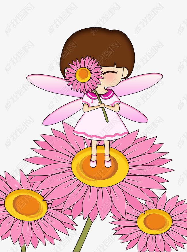 粉色雏菊花仙子卡通png素材