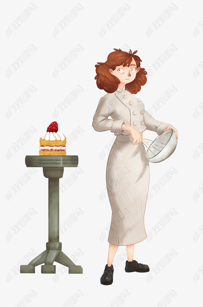 原创手绘女蛋糕师人物插画版权可商用