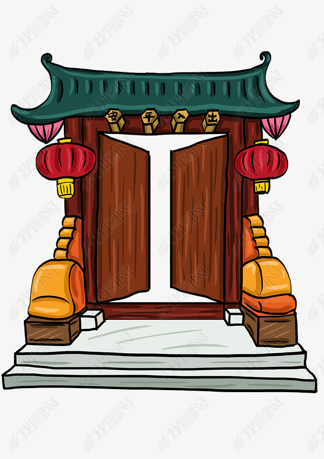 手绘卡通新年大门背景
