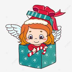 从礼盒里出来的圣诞小天使