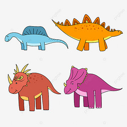 描线可爱大型爬行动物彩色恐龙