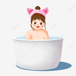 卡通的可爱小女孩洗澡