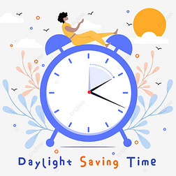 daylight saving time girl change sun segulls and flowers