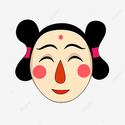 卡通韩国传统风格民俗节日小女孩面具