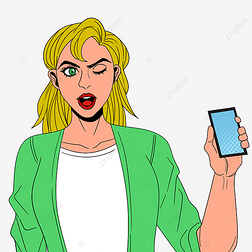 女孩漂亮眨眼睛拿着手机波普艺术