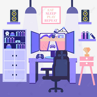 三联屏平面游戏室内房间插图