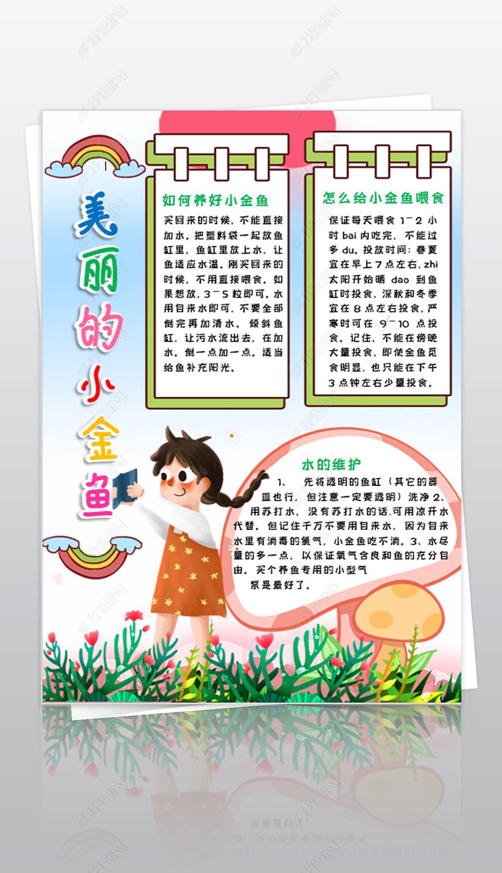 原创金鱼小报观察日记饲养小金鱼宠物动物手抄小报素材