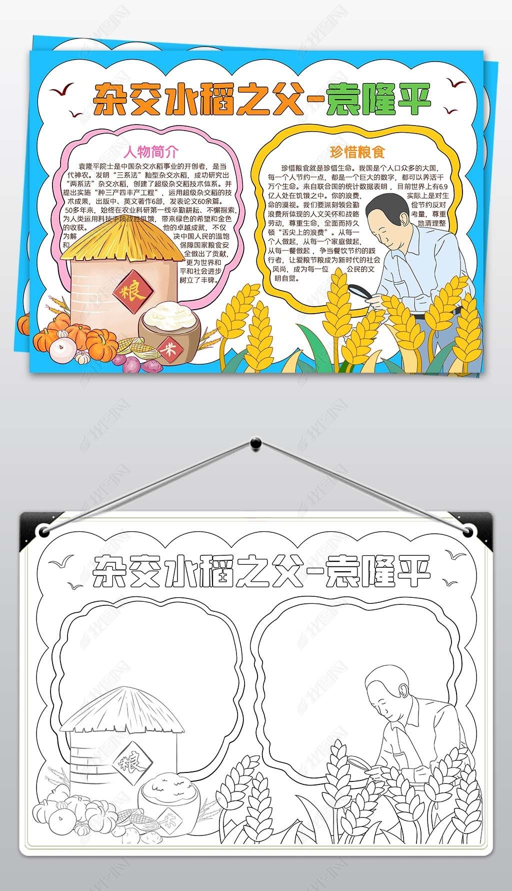 原创学生小报杂交水稻之父袁隆平手抄报袁隆平手抄报模板-版权可商用