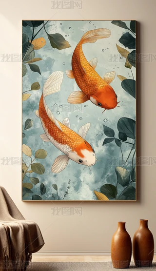 中国古美術・荷花鯉鱼図三尺画芯・啓功印款・水墨画・純手描き・文房具・宣紙・带水印 cc919d15aad0acaf4f179061e4c6d0