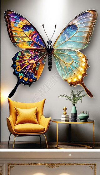 原创抽像艺术炫彩立体浮雕蝴蝶卧室玄关装饰画挂画