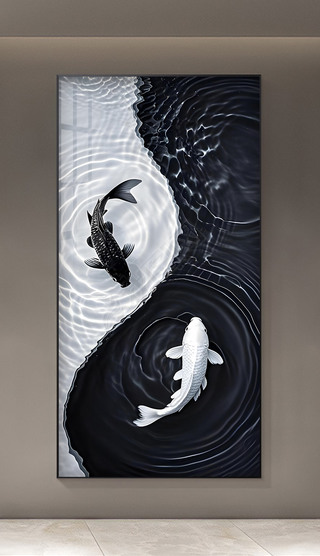 好寓意锦鲤黑白玄关走廊装饰画