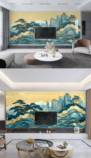 日本画 山水画 金箔背景