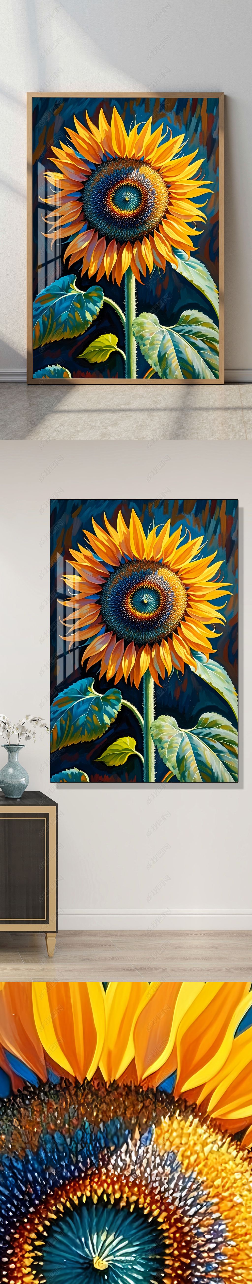 原创手绘油画风向日葵走廊玄关客厅落地装饰画