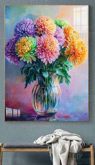 鲜艳的色彩抽象油画花朵艺术感抽象装饰画下载-编号32828005-抽象